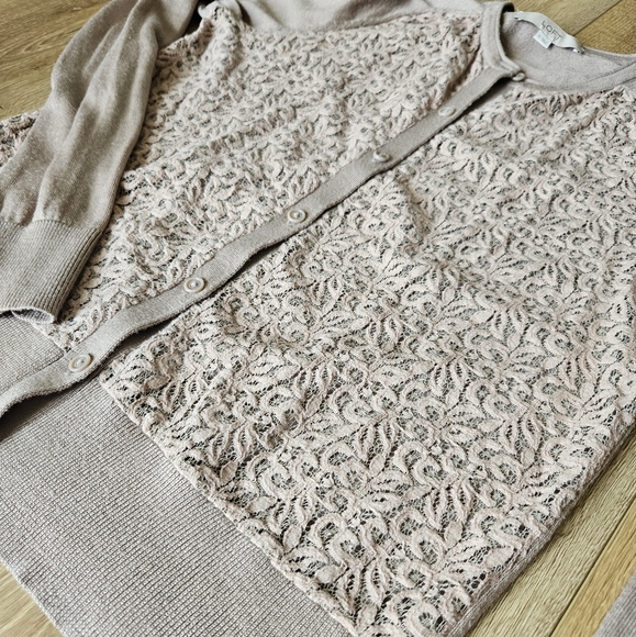 Women's Tan Khaki Brown Front Lace Button Up Dressy Cardigan Sweater Medium - Picture 6 of 13